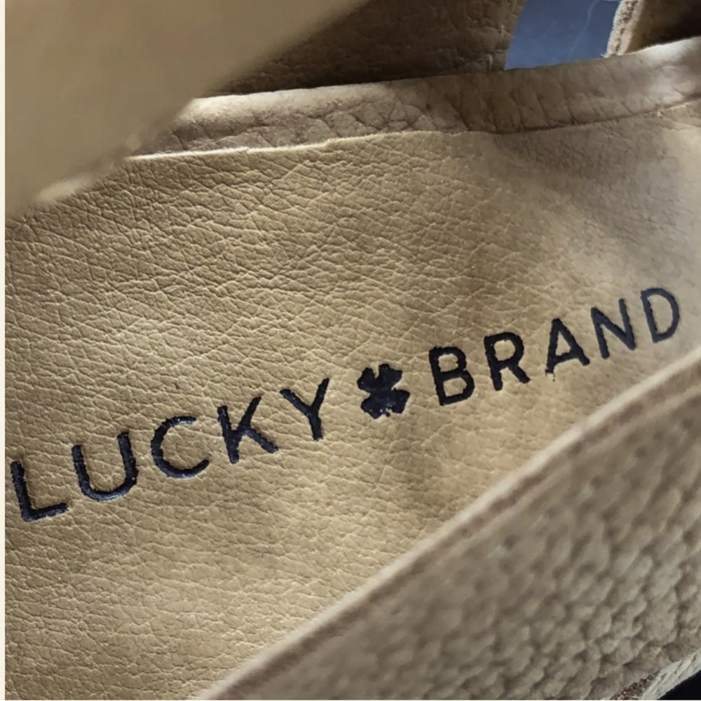 Lucky Brand Suede Open Toe Block Stacked Heel Brown Front Lace  Zip Back Shoe 6 - Picture 7 of 10